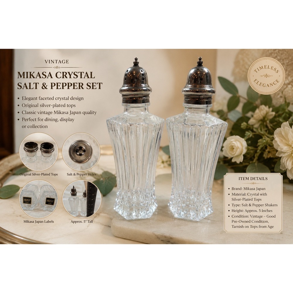 Mikasa‎ Crystal Salt and Pepper Shakers Fluted Glass Silver Tone Lids Set of 2
